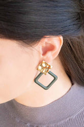 Stylish Leatherette and Metal Drop Earrings - Dark Green, Earrings, $ 18.00, A Moment Of Now™